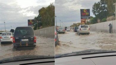 Photo of بالصورة: تراكم المياه في نفق المطار وفي شوارع حي السلم